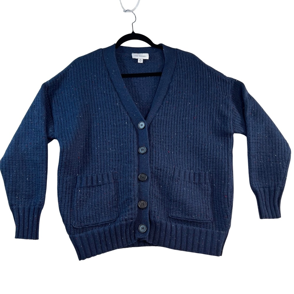 Free Assembly Blue Speckled‎ Knit Cardigan Women's XS Button Front Pockets
